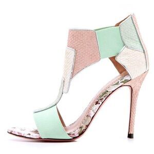 NEW Jean Michel Cazabat Octavia Stiletto Heel T Strap Sandals Snakeskin Nude 6.5